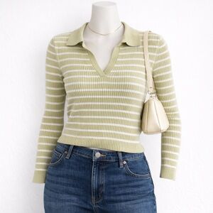 American Eagle Long-Sleeve Striped Collared Polo Sweater